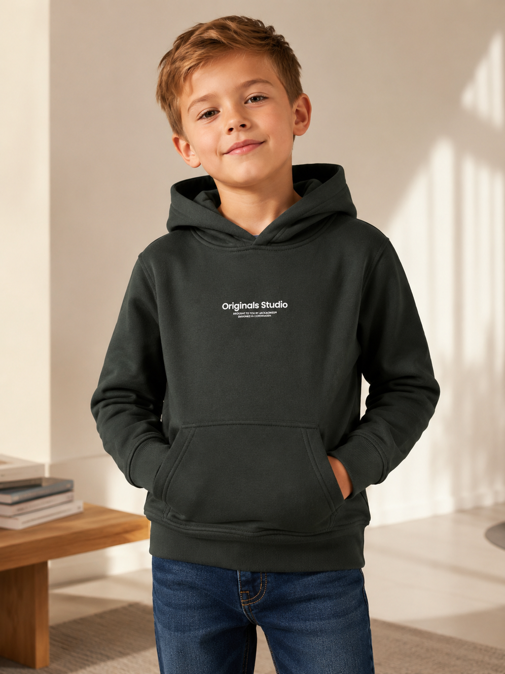 Hanorac copii Jack & Jones Originals Studio cu glugă – Forest River