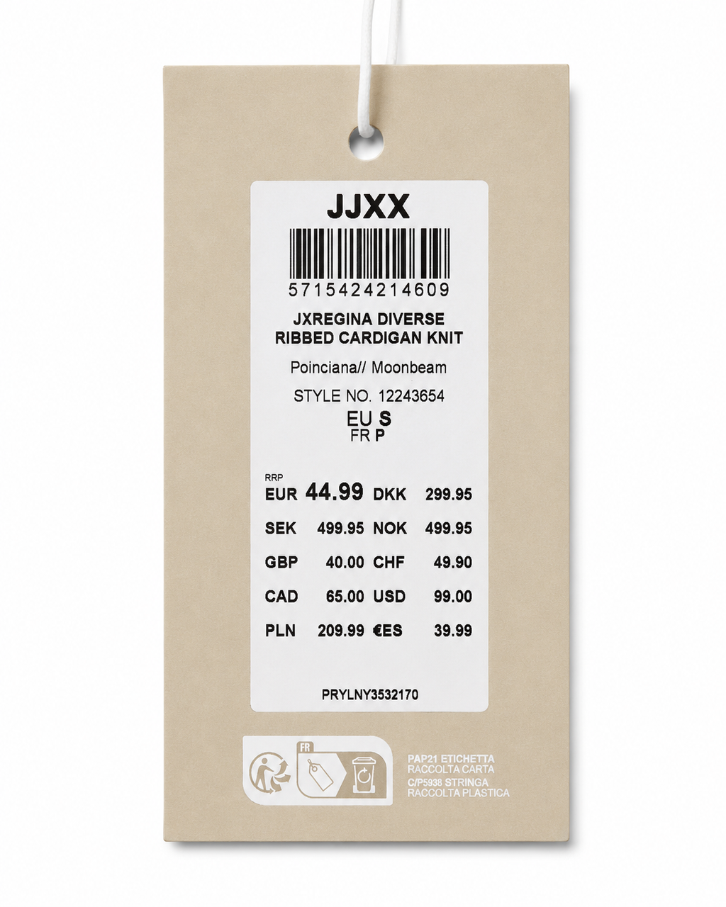 Cardigan tricotat JJXX damă JXRegina Diverse Ribbed – Poinciana/Moonbeam