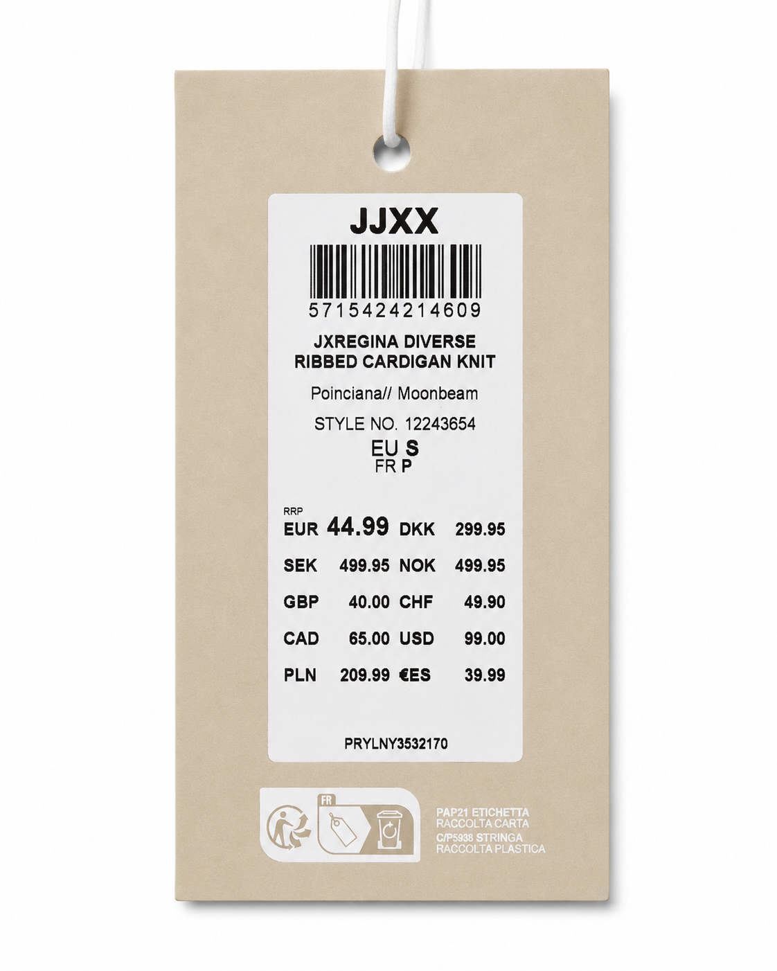 Cardigan tricotat JJXX damă JXRegina Diverse Ribbed – Poinciana/Moonbeam