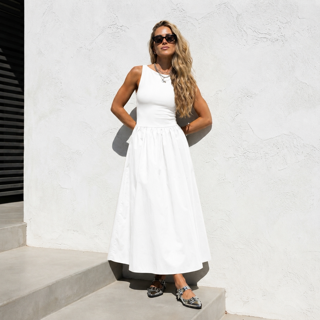 The Drop Martini Maxi Dress Olive – Rochie Lungă din Bumbac Premium