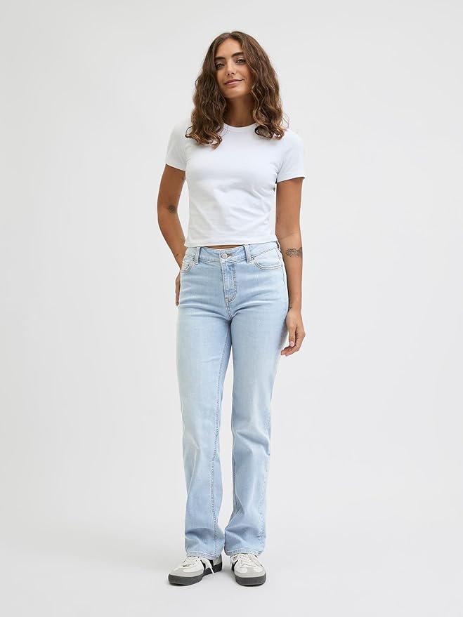 JJXX JXNICE Slim Straight Mid Waist Jeans damă Light Blue Denim