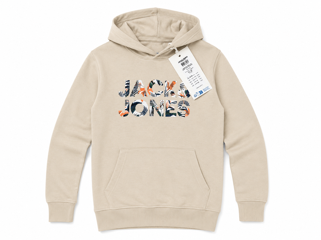 Hanorac copii Jack & Jones Junior JJEART Corp Logo cu glugă, Moonbeam, 100% bumbac