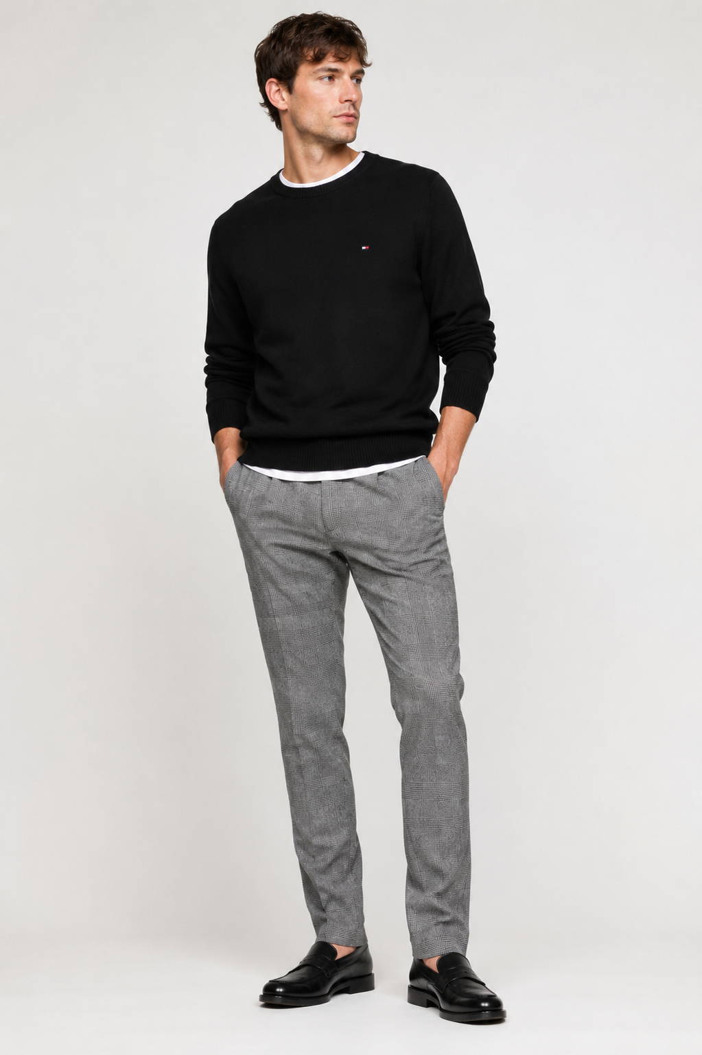 Pantaloni Tommy Hilfiger Denton Brushed Check Bărbați Gri (Hydrogen Grey) Originali