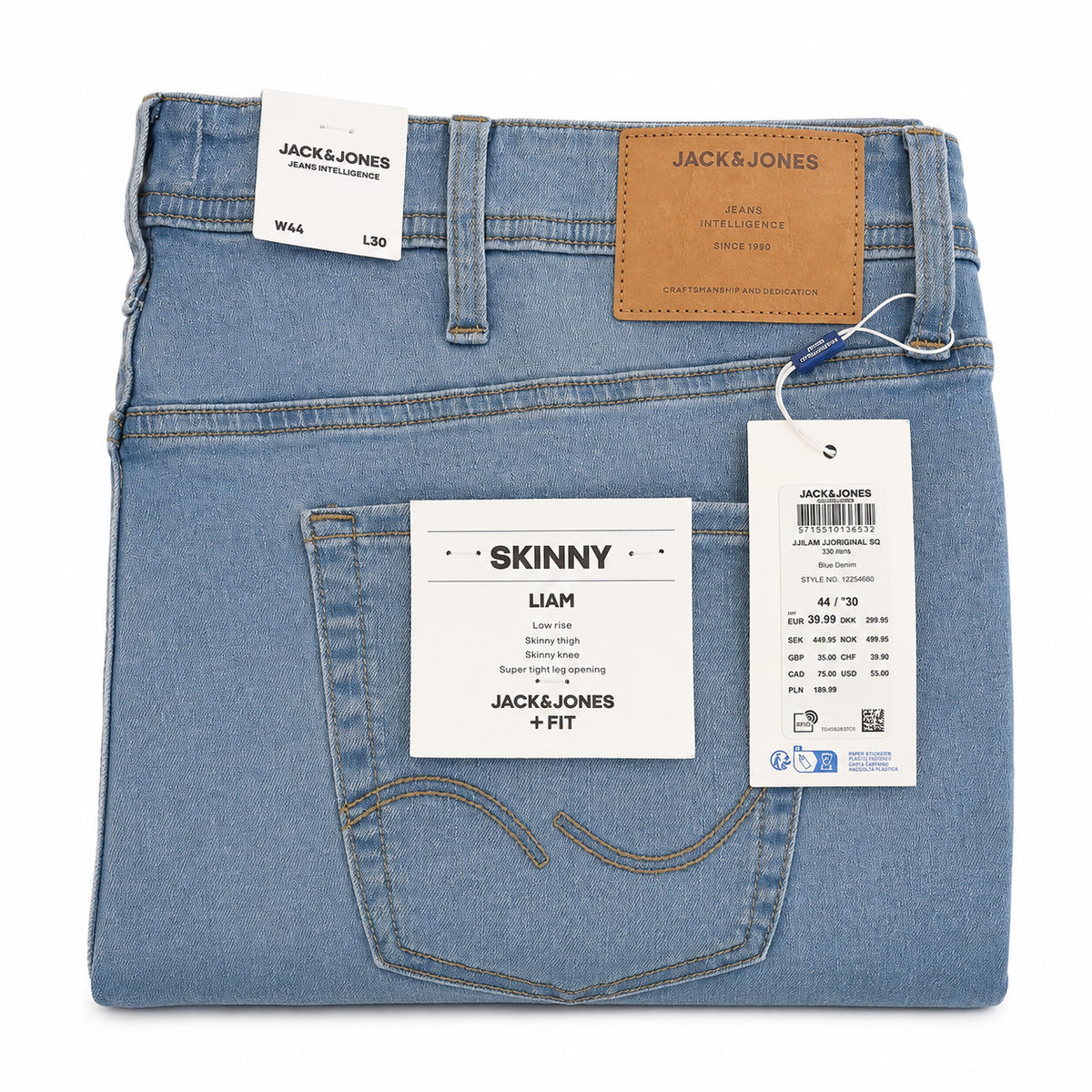 Blugi bărbați JACK & JONES Plus Liam Skinny Fit, Blue Denim