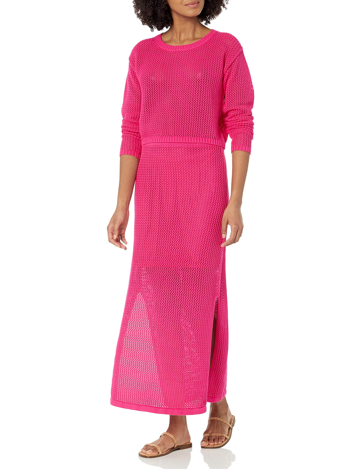 Fustă midi croșetată The Drop Halle Hot Pink