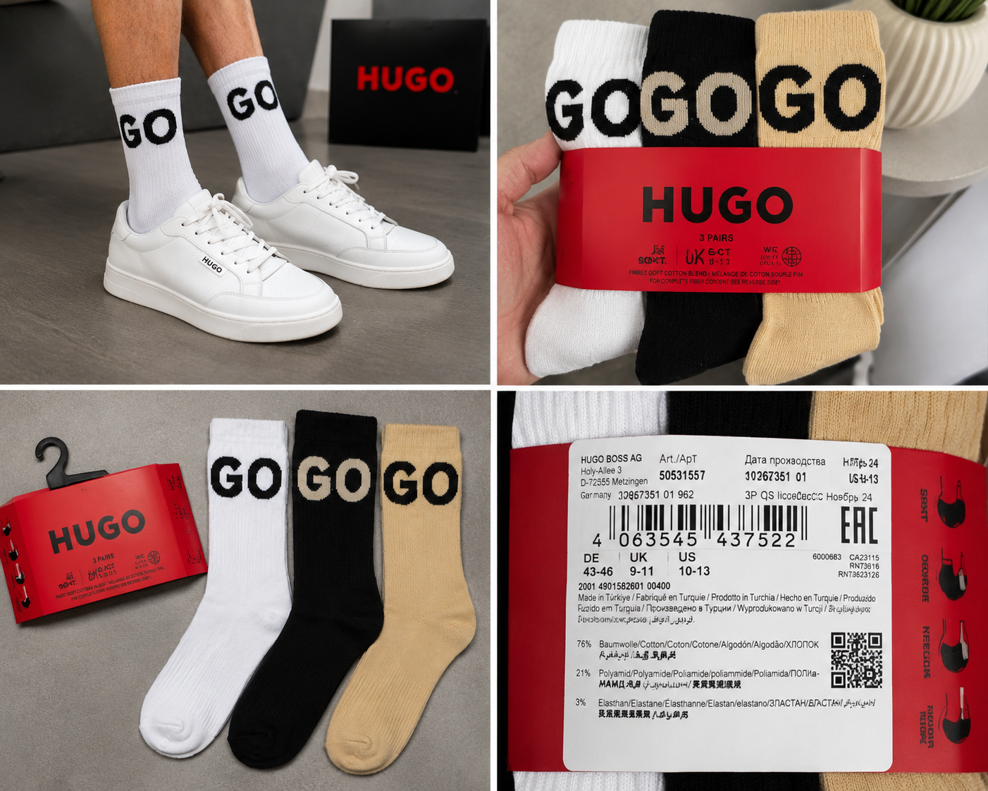 Șosete HUGO unisex 3 perechi Iconic Crew Socks 50531517