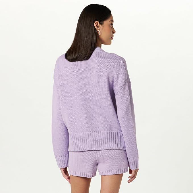 Cardigan damă The Drop Brigitte tricotat cu nasturi și buzunare – Digital Lavender