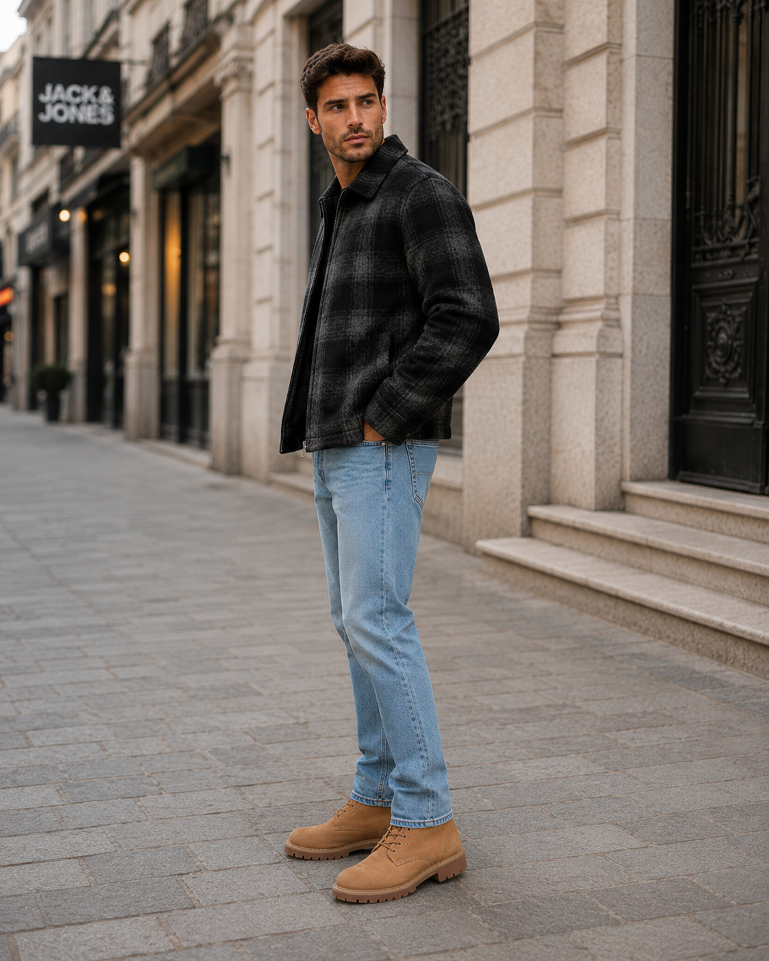 Geacă JACK & JONES bărbați JORCOLE JACKET Black Check