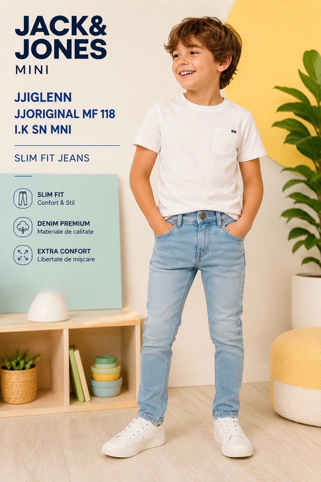 Blugi copii Jack & Jones Mini GLENN Slim Fit Bleu Deschis