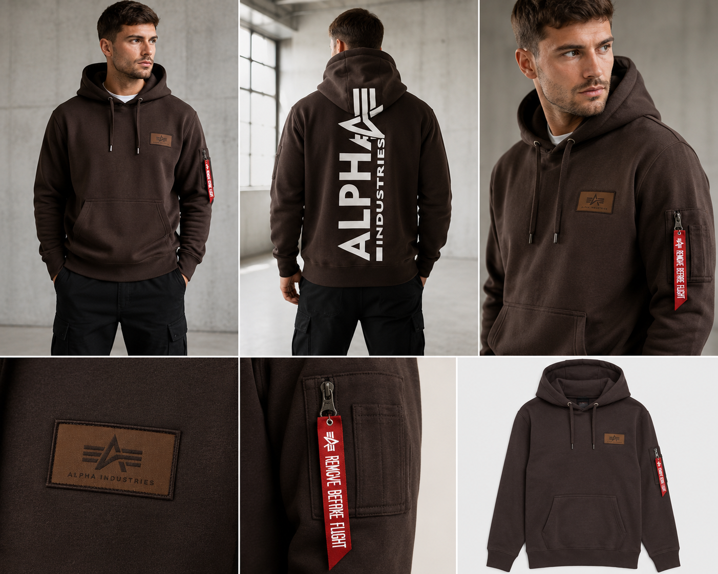 Hanorac Bărbați Alpha Industries Back Print Hoody Hunter Brown
