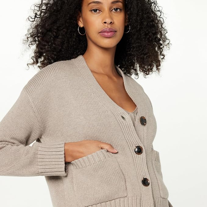 Cardigan damă The Drop Brigitte tricotat cu nasturi și buzunare