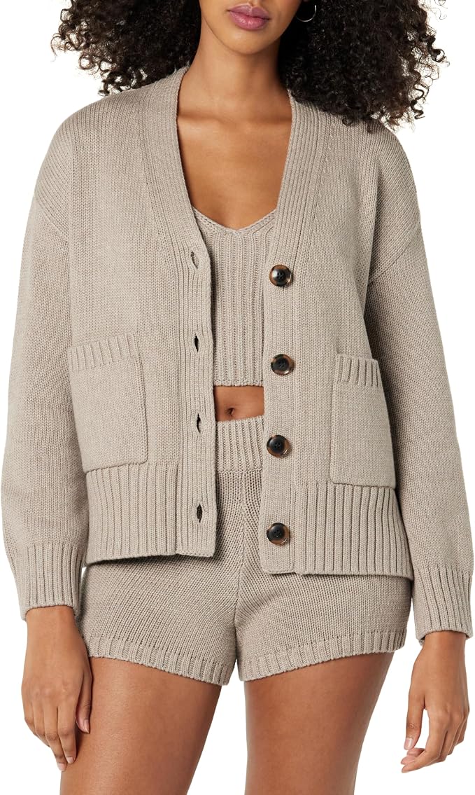 Cardigan damă The Drop Brigitte tricotat cu nasturi și buzunare