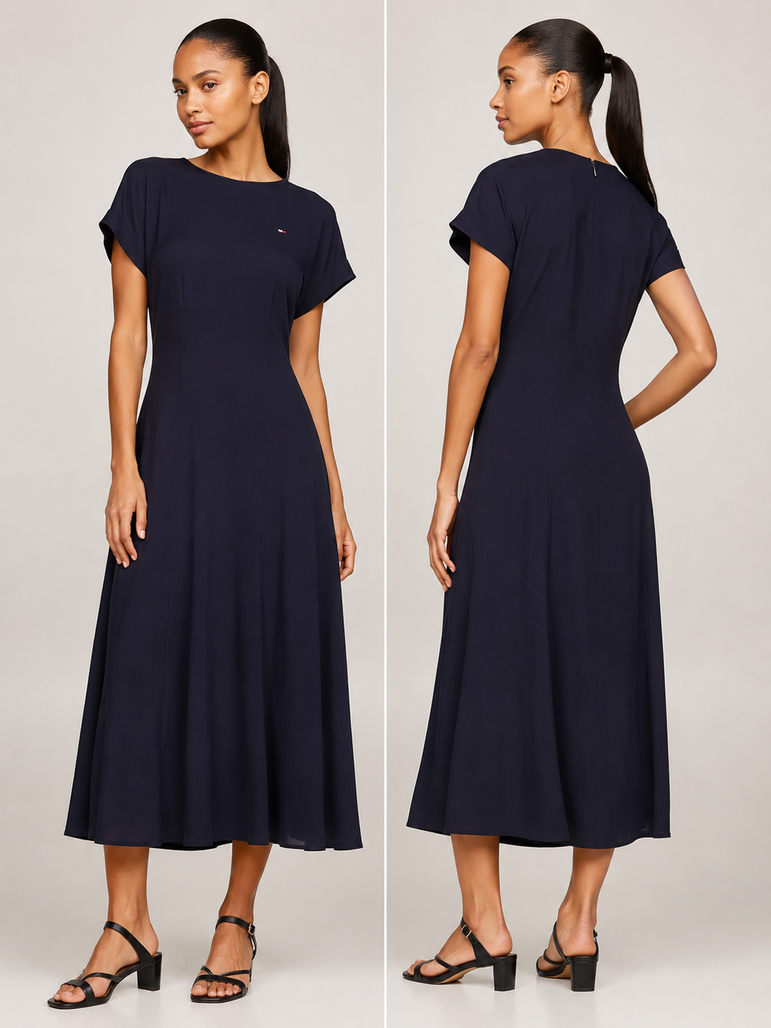 Tommy Hilfiger Viscose Crepe Maxi Dress Bleumarin Damă