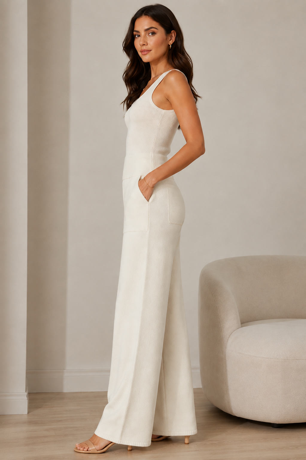 Pantaloni Tricotați Wide Leg, Cynthia