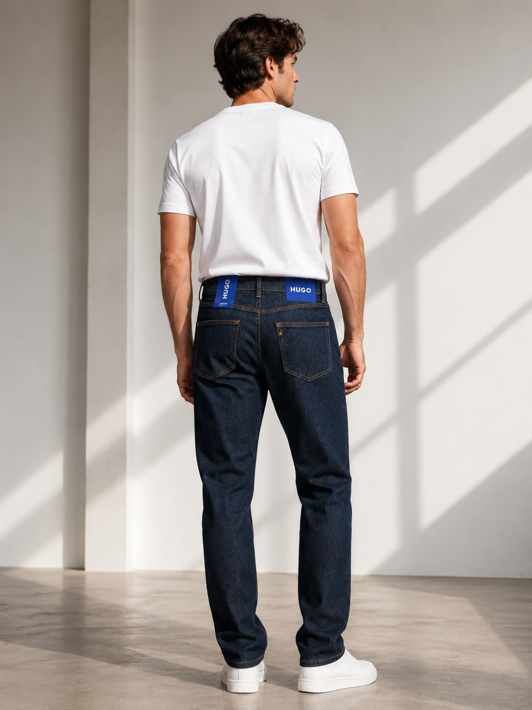 Blugi HUGO Jonah Straight din denim albastru închis, 100% bumbac