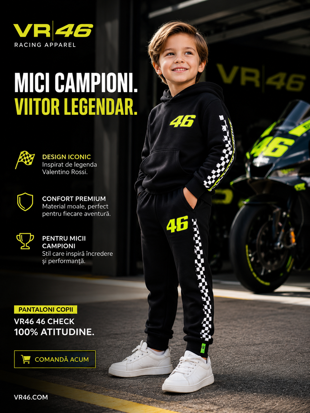 Pantaloni copii VR46 Valentino Rossi 46 Check – Negri