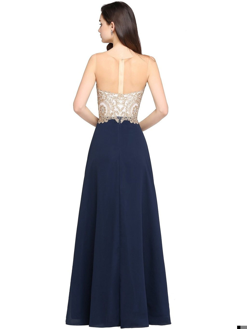 MISSHOW Chic Rochie de seara lunga eleganta sifon cu aplicatii florale albastru-crem