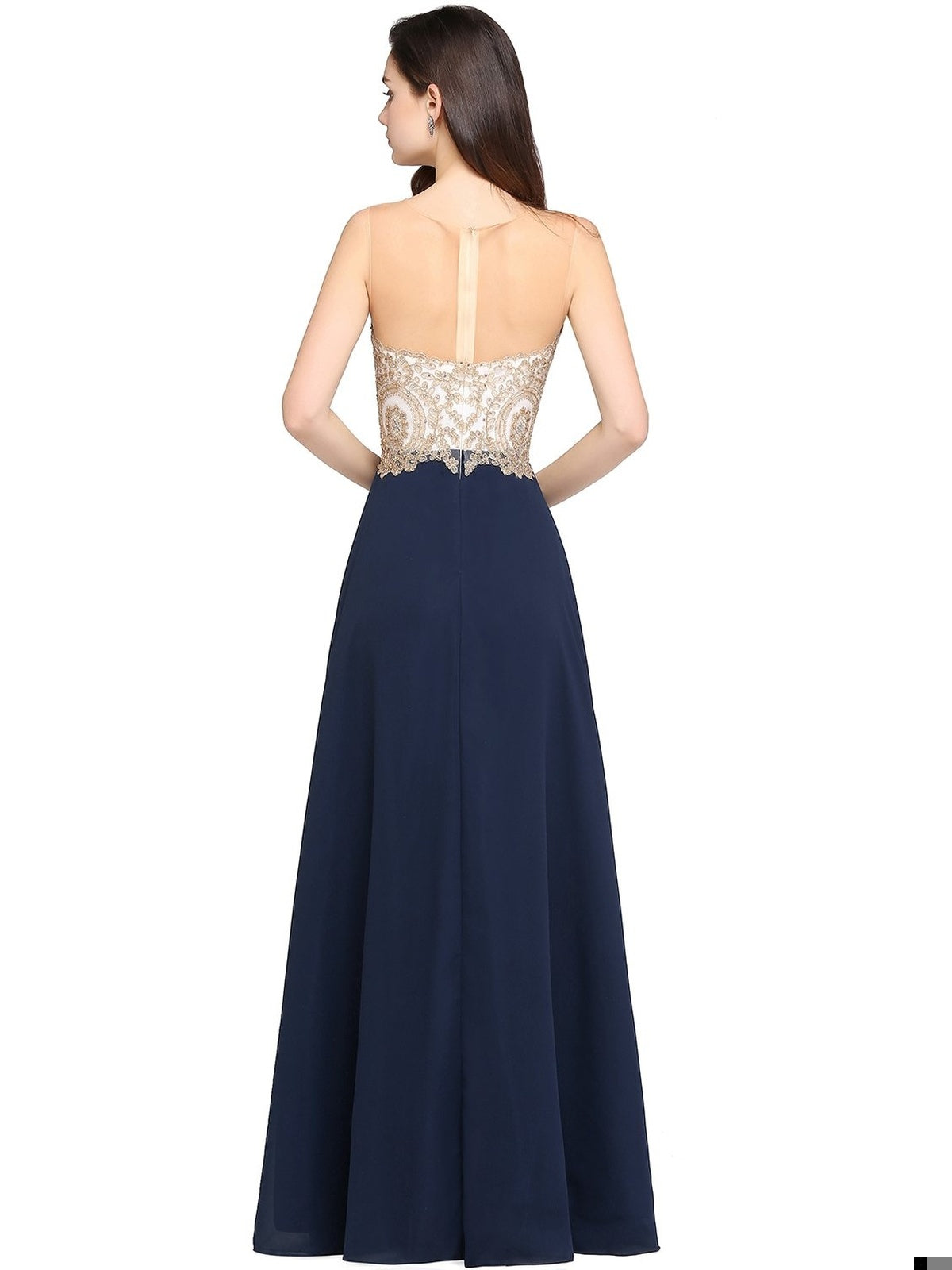 MISSHOW Chic Rochie de seara lunga eleganta sifon cu aplicatii florale albastru-crem