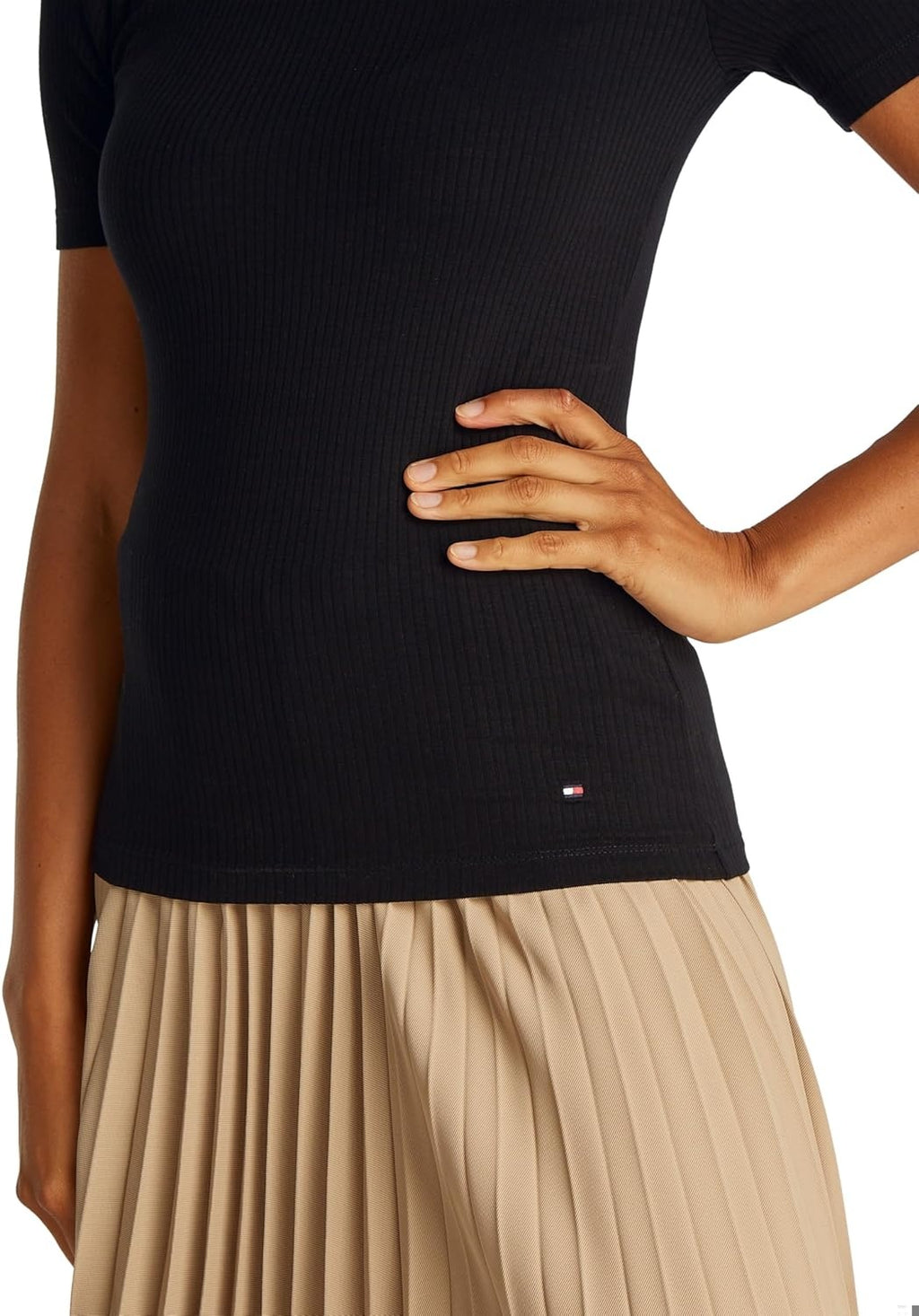 TOMMY HILFIGER Tricou Rib Slim Fit maneca scurta femei