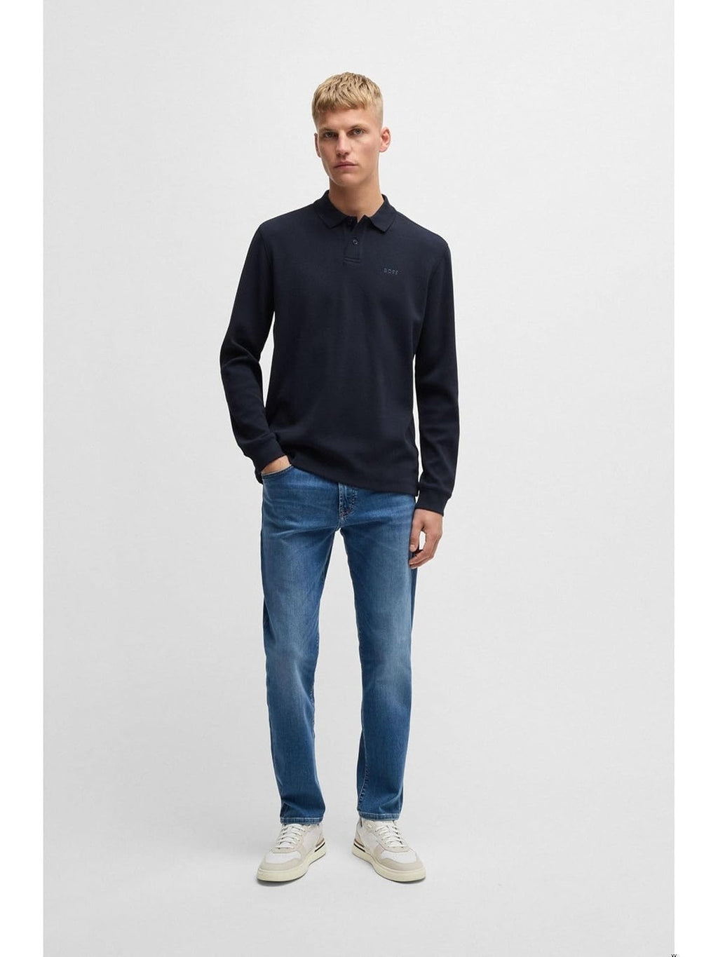 HUGO BOSS Bluza polo cu maneca lunga negru barbati