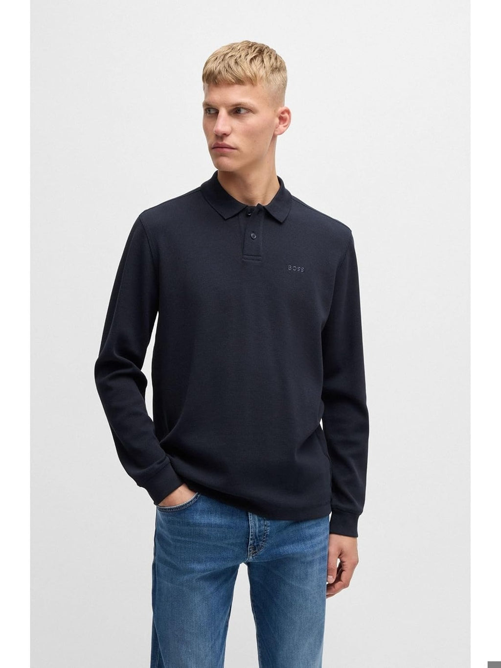 HUGO BOSS Bluza polo cu maneca lunga negru barbati