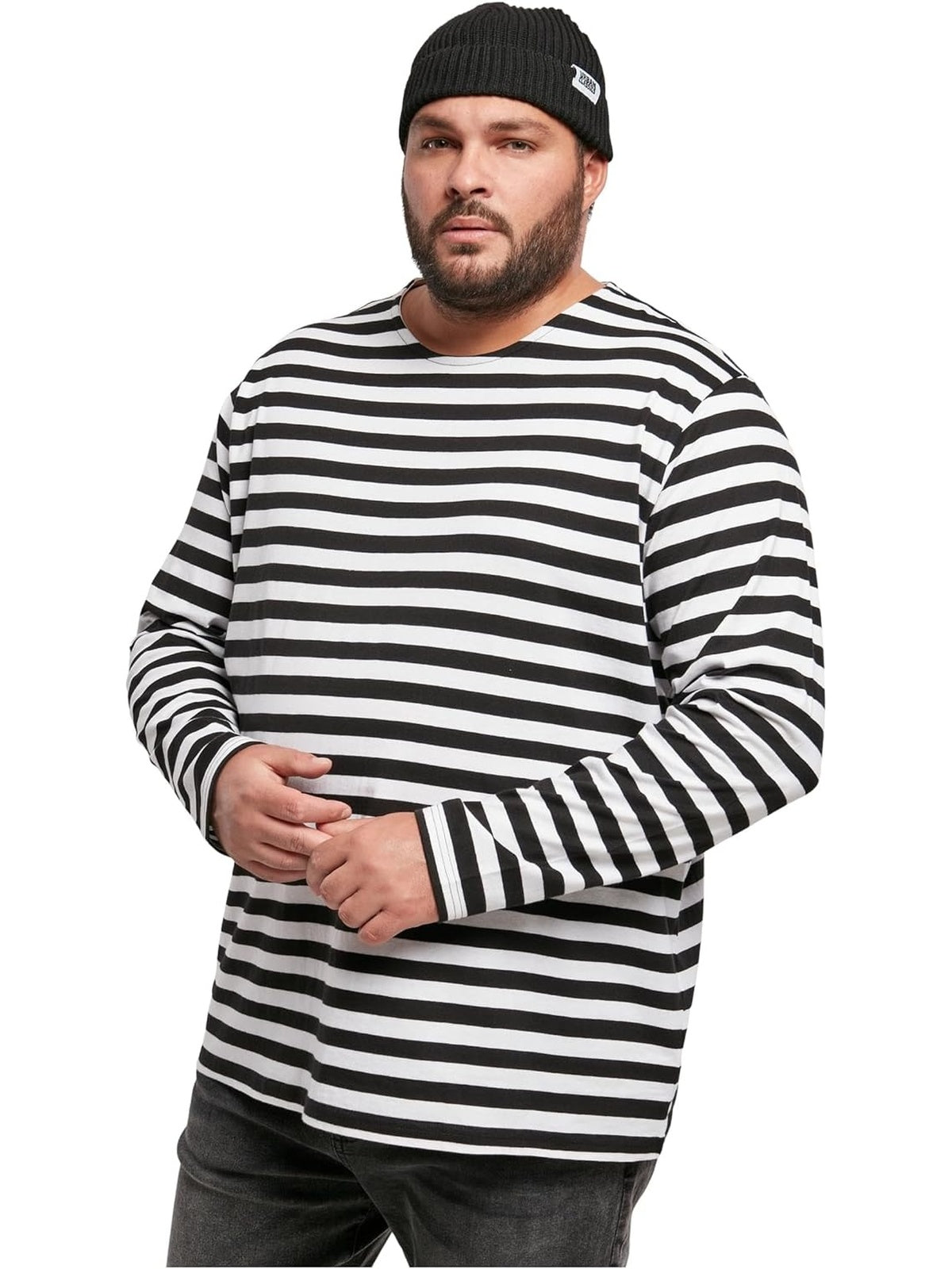 URBAN Classics - tricou regular cu maneci lungi in dungi alb/negru barbati