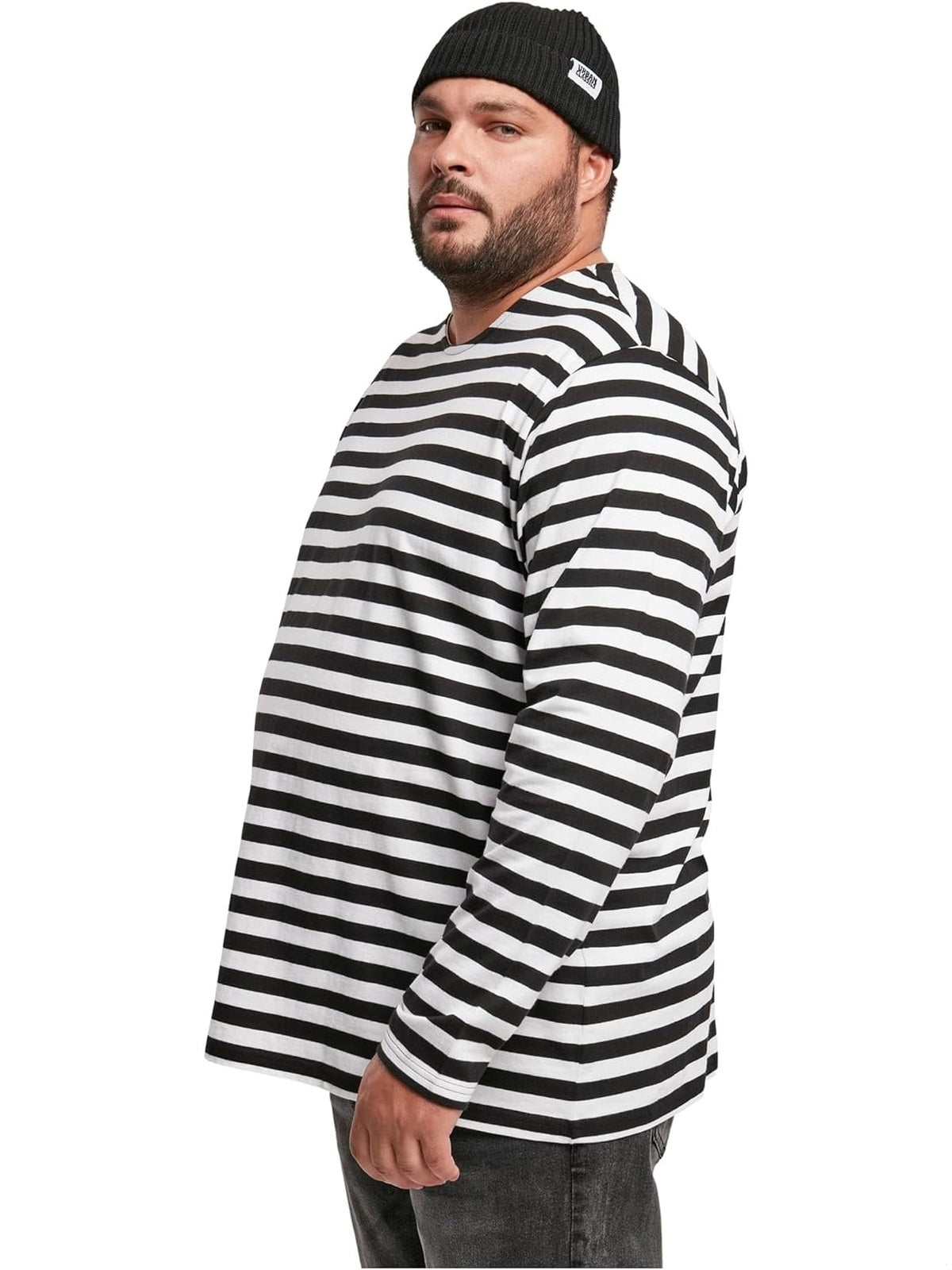 URBAN Classics - tricou regular cu maneci lungi in dungi alb/negru barbati
