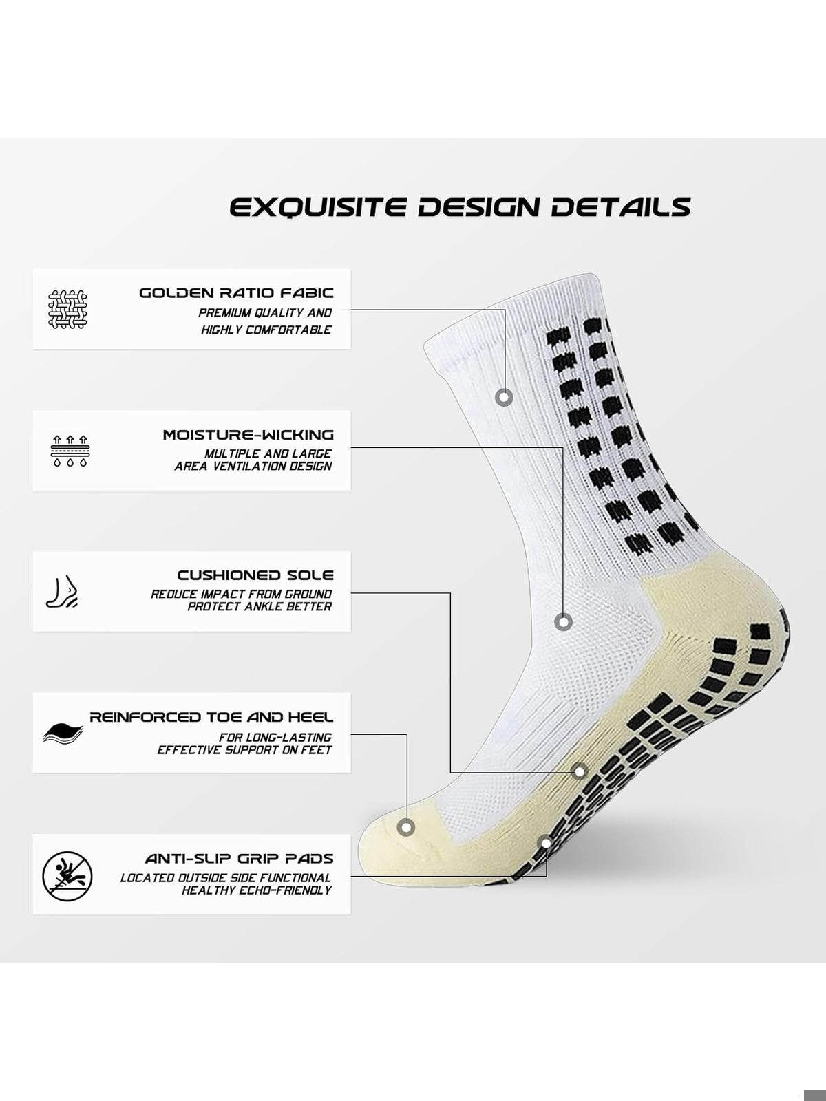 YUFREE Perechi sosete de fotbal antiderapante pentru sport alb/negru