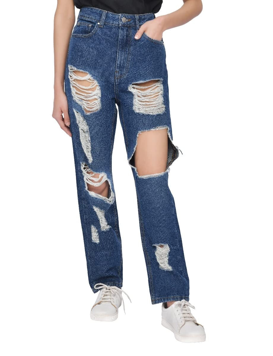 M17 Jeans Mom High Waist Multi Rip femei