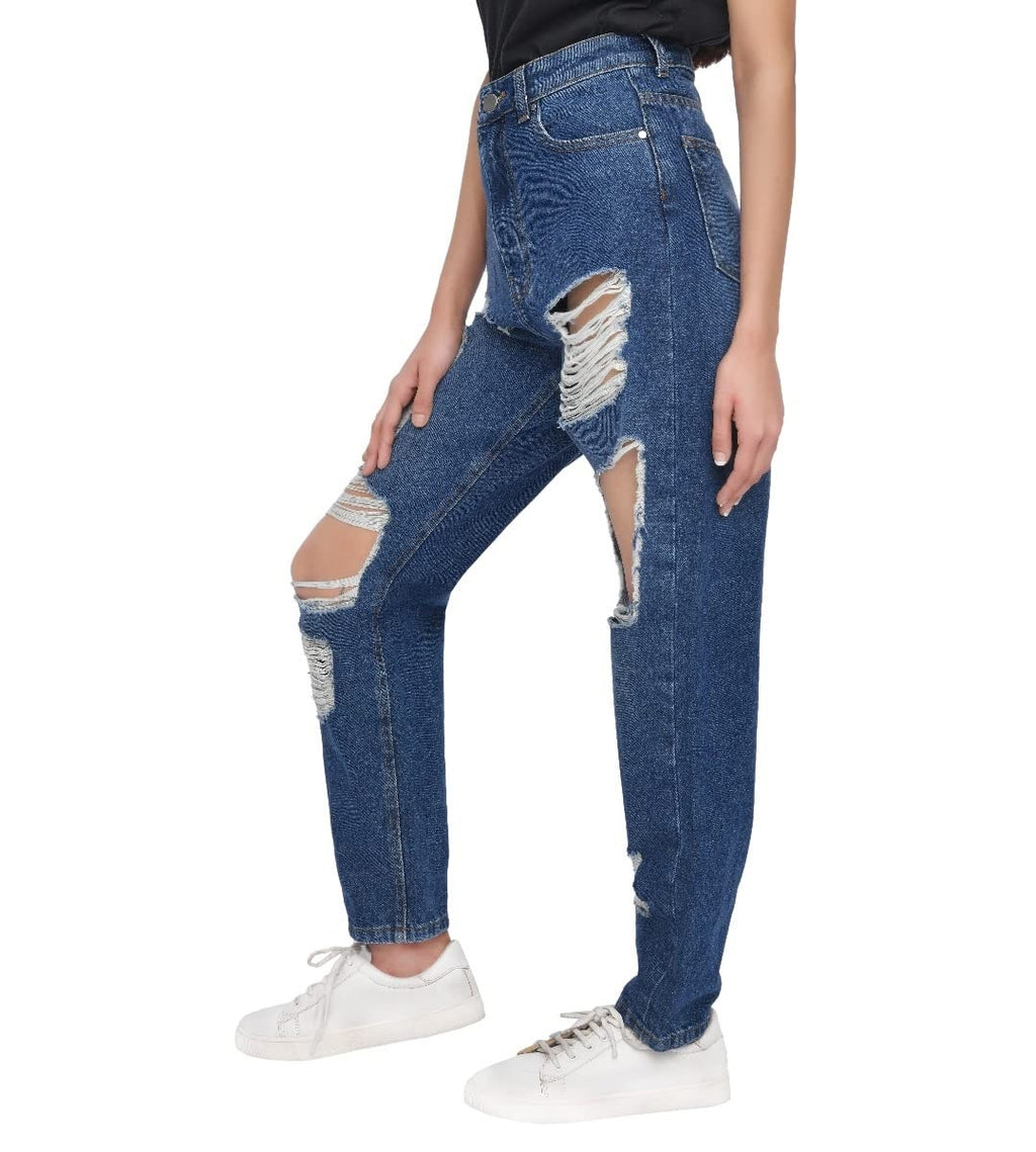 M17 Jeans Mom High Waist Multi Rip femei