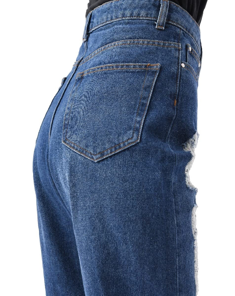 M17 Jeans Mom High Waist Multi Rip femei