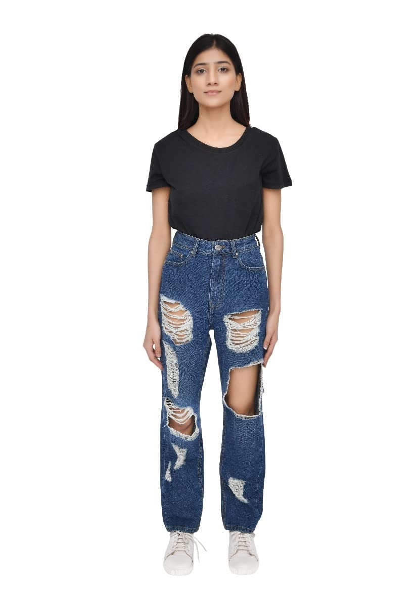 M17 Jeans Mom High Waist Multi Rip femei