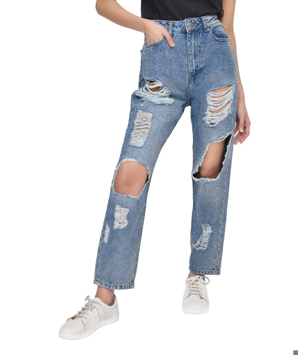 M17 Jeans Mom High Waist Multi Rip femei