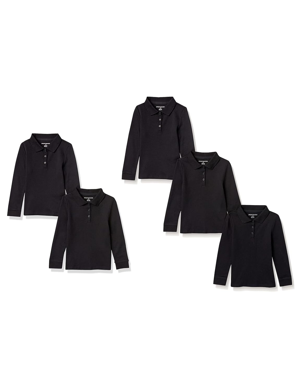AMAZON ESSENTIALS Tricou polo Interlock maneca lunga set 5 buc fete