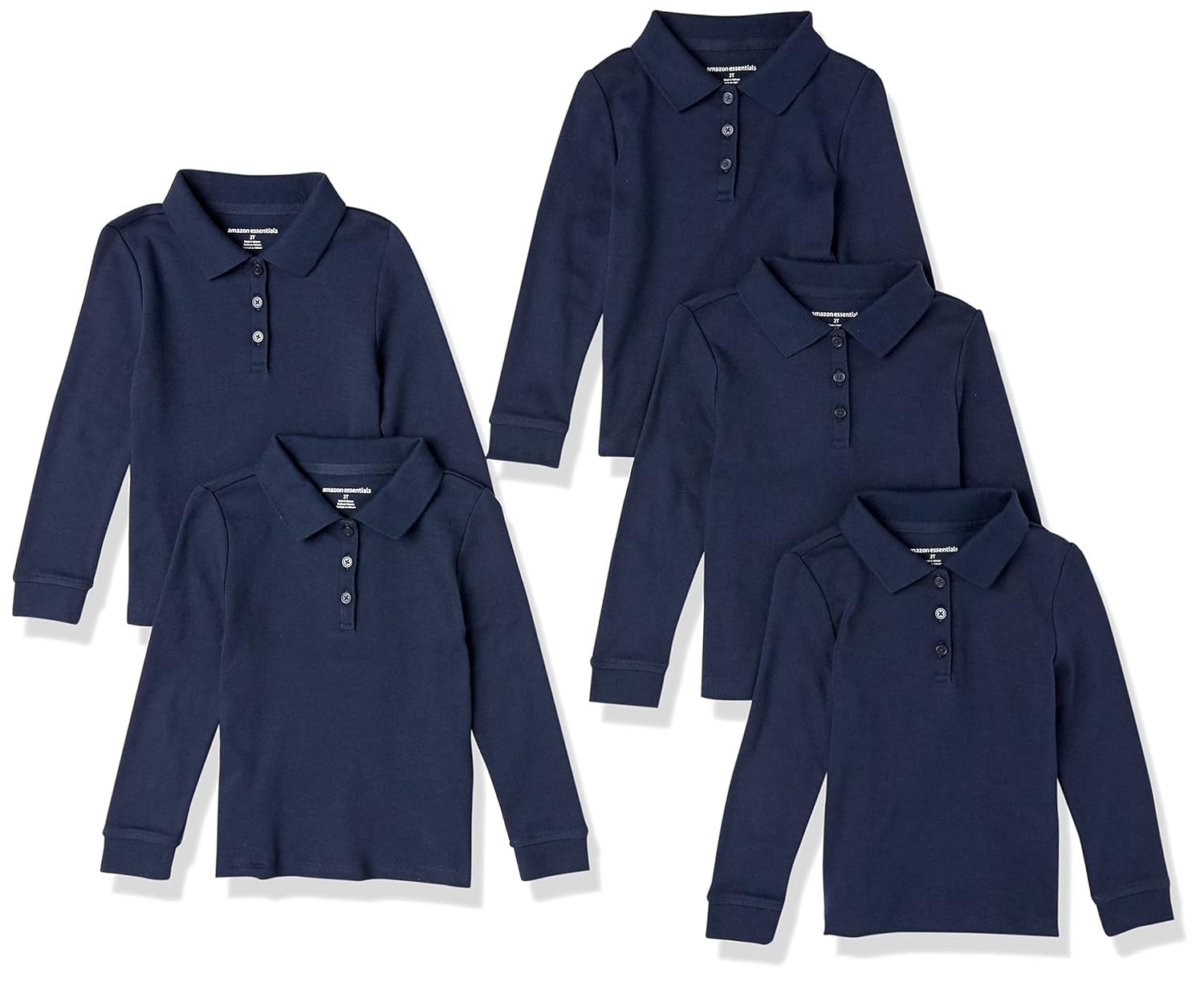 AMAZON ESSENTIALS Tricou polo Interlock maneca lunga set 5 buc fete
