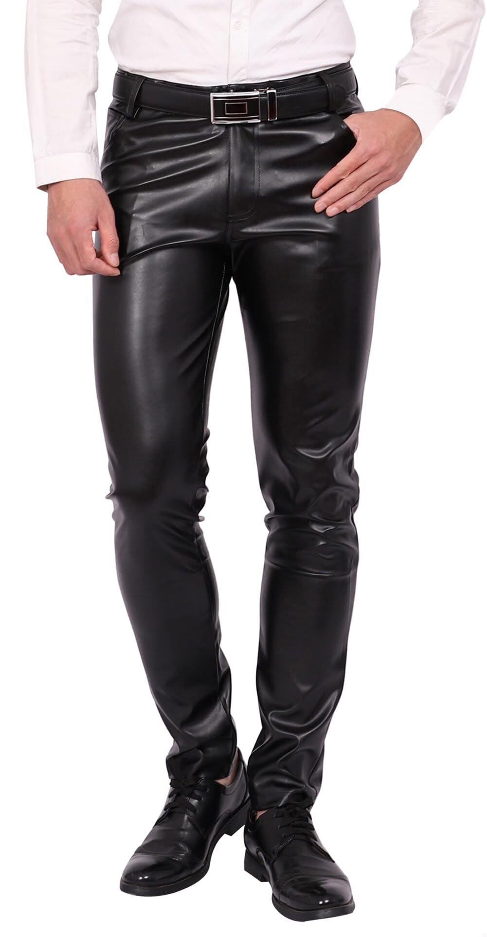 FEOYA Pantaloni piele ecologica Slim Fit barbati