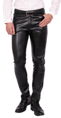 FEOYA Pantaloni piele ecologica Slim Fit barbati