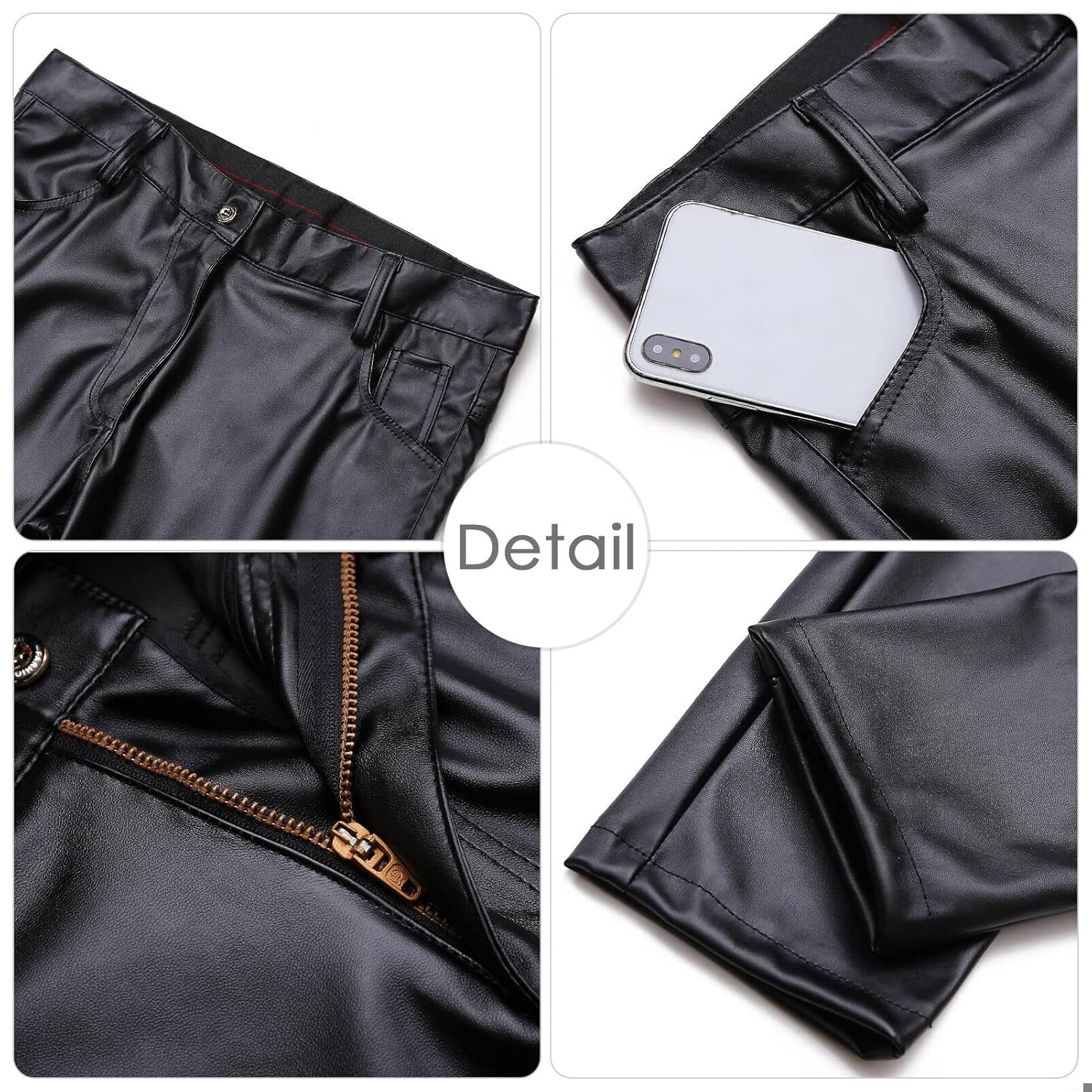 FEOYA Pantaloni piele ecologica Slim Fit barbati