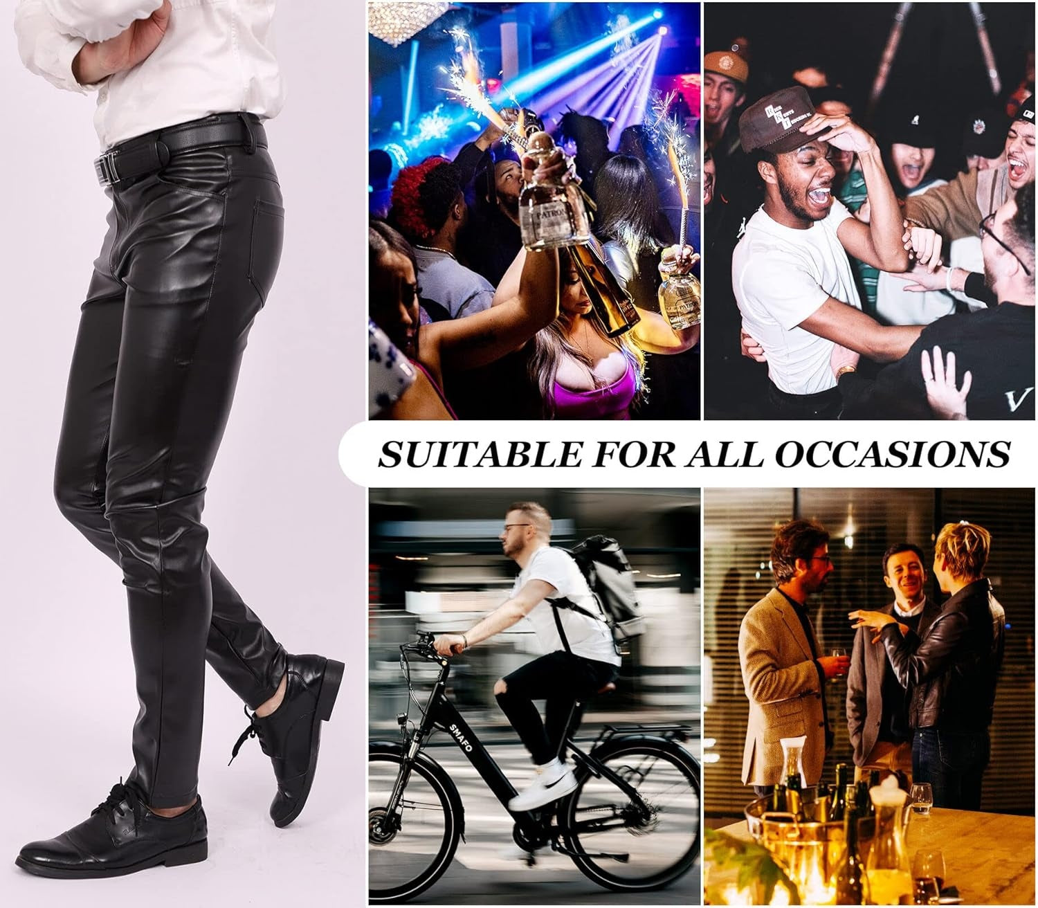 FEOYA Pantaloni piele ecologica Slim Fit barbati