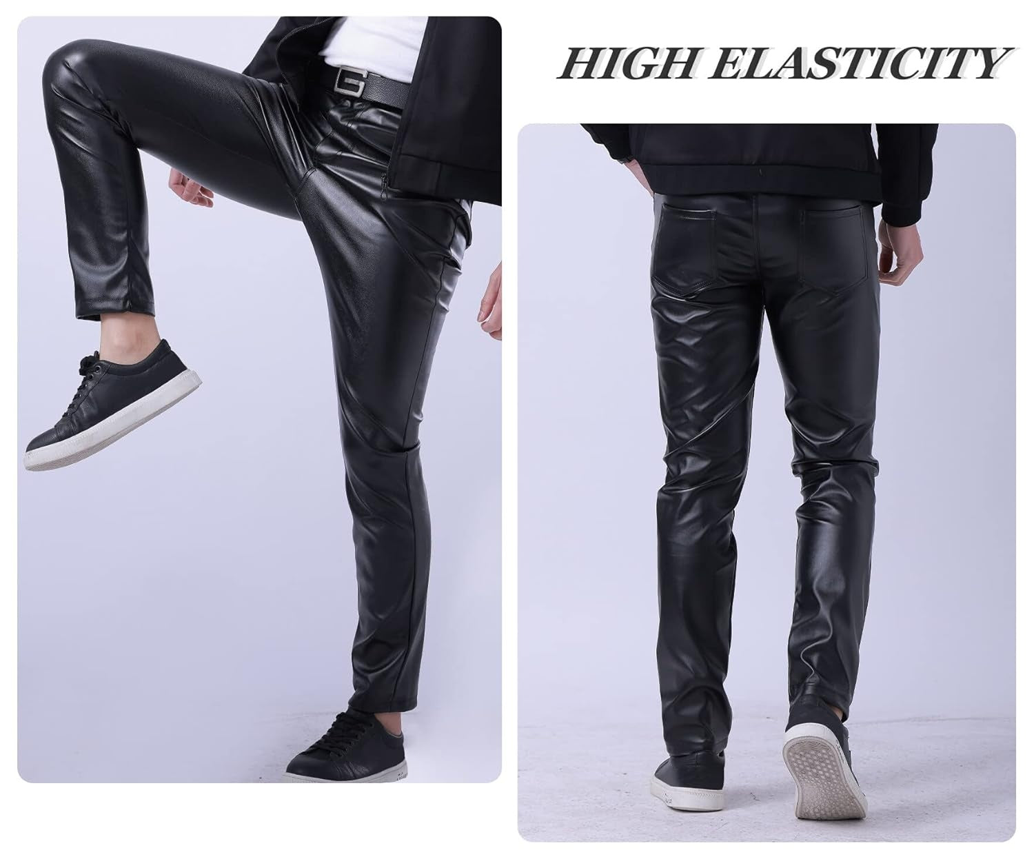 FEOYA Pantaloni piele ecologica Slim Fit barbati