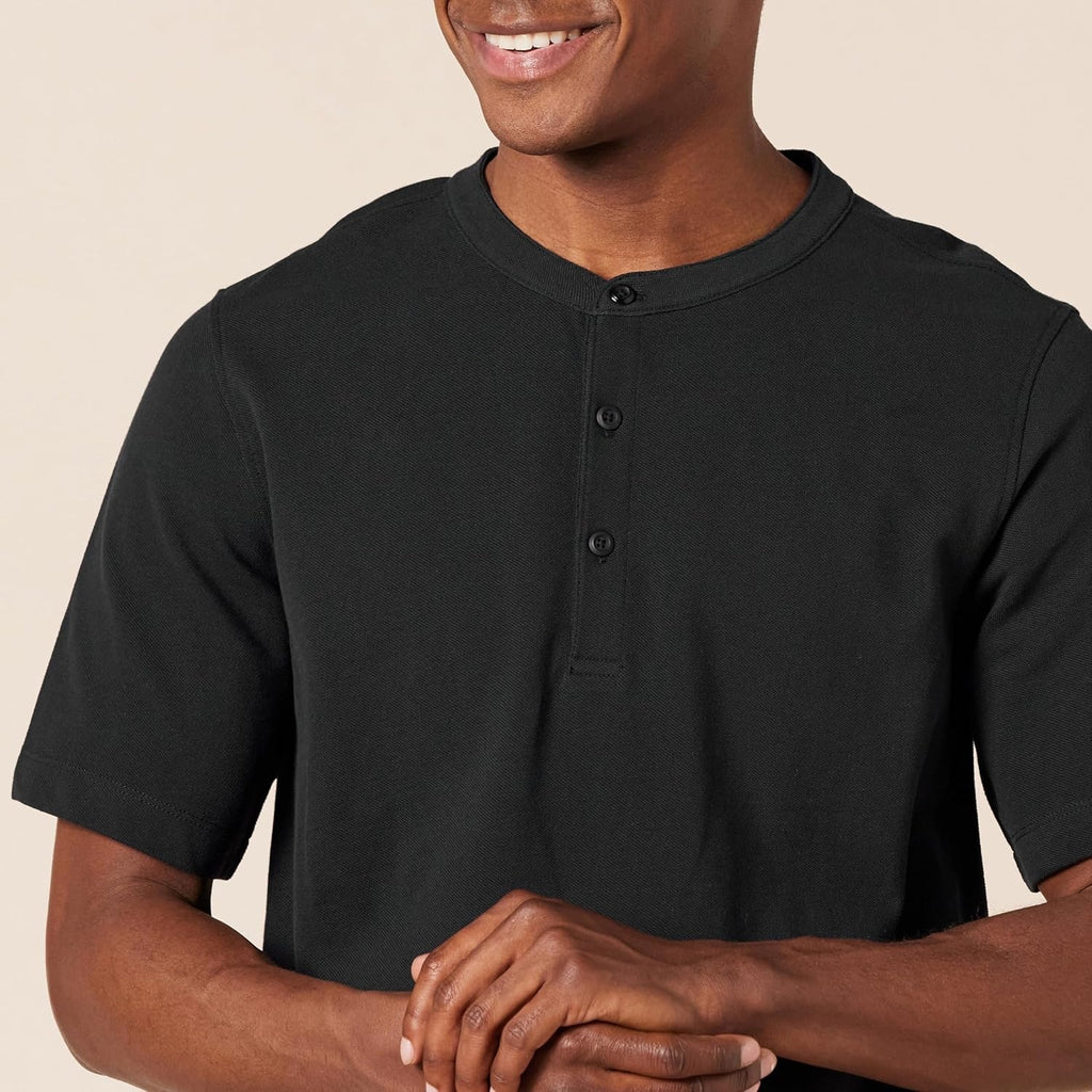 AMAZON ESSENTIALS Tricou Henley Pique maneca scurta barbati