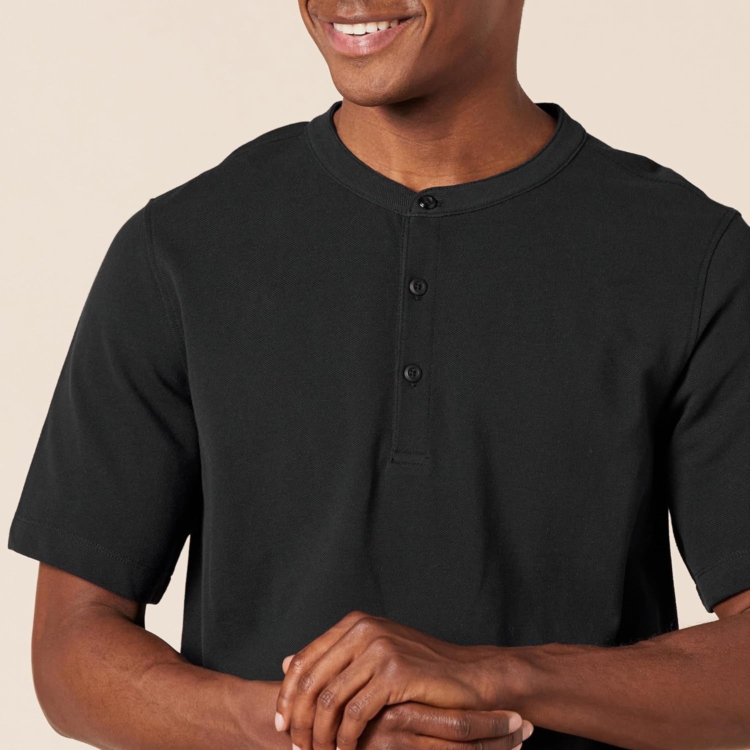 AMAZON ESSENTIALS Tricou Henley Pique maneca scurta barbati