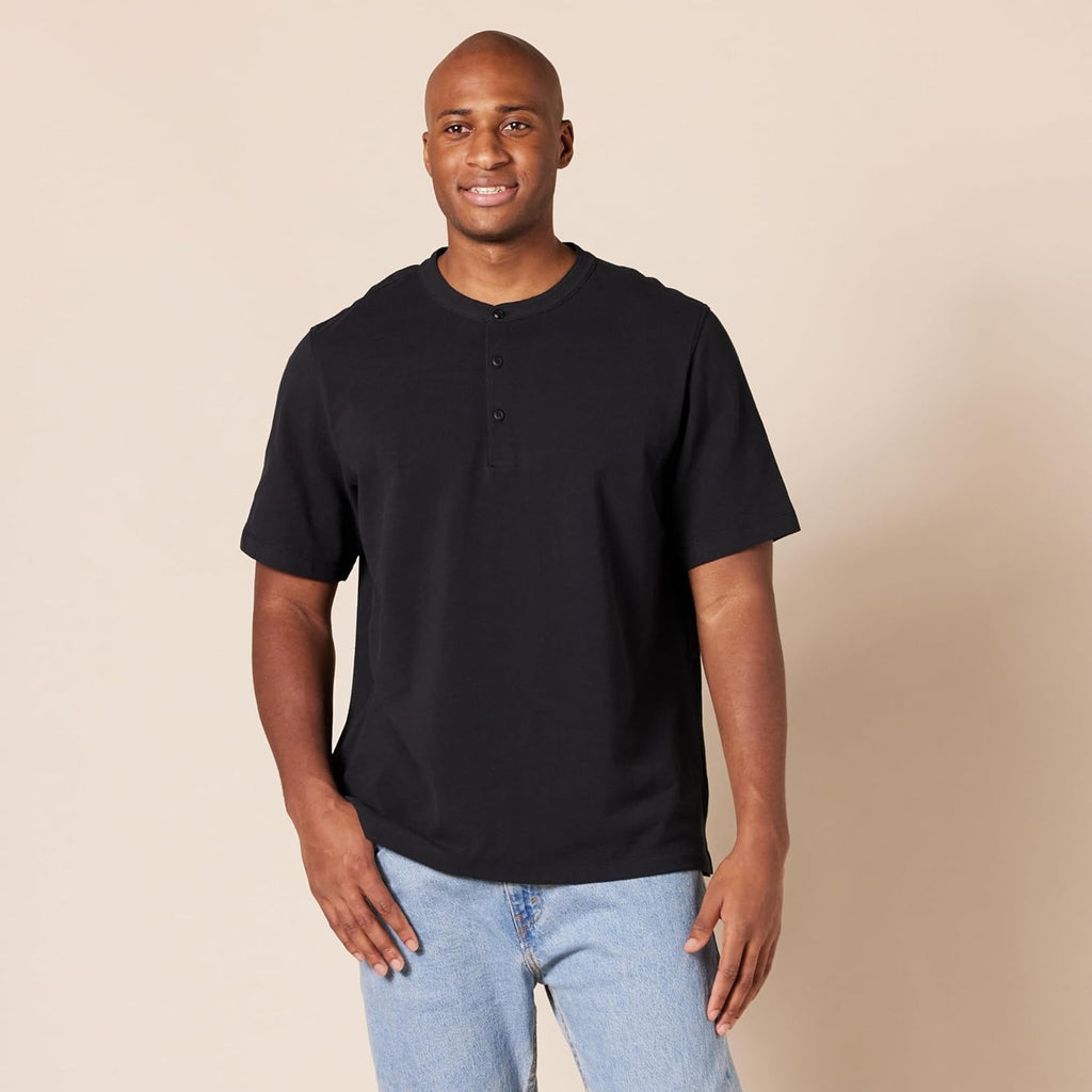 AMAZON ESSENTIALS Tricou Henley Pique maneca scurta barbati