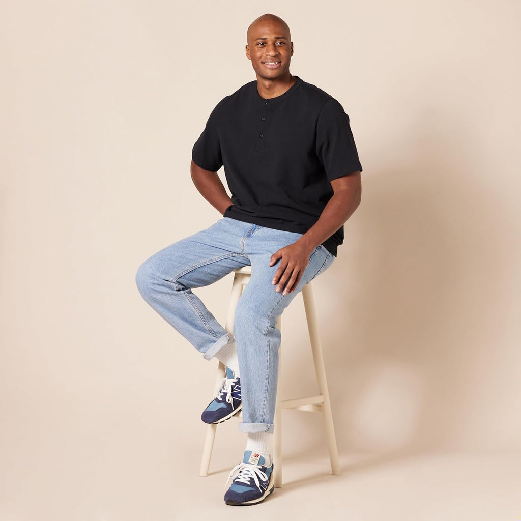 AMAZON ESSENTIALS Tricou Henley Pique maneca scurta barbati