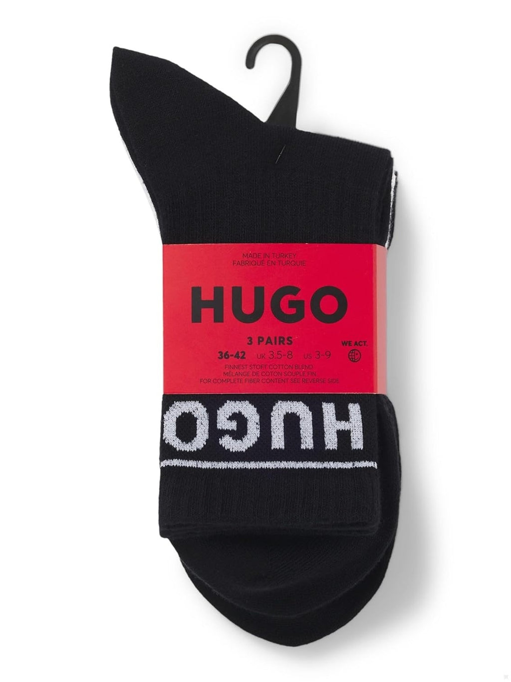 HUGO Sosete HUGO sosete set 3 perechi sporty negru detalii rosu femei