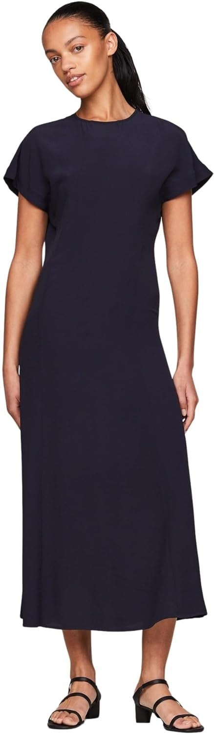 TOMMY HILFIGER Rochie Viscose Crepe Maxi maneca scurta femei