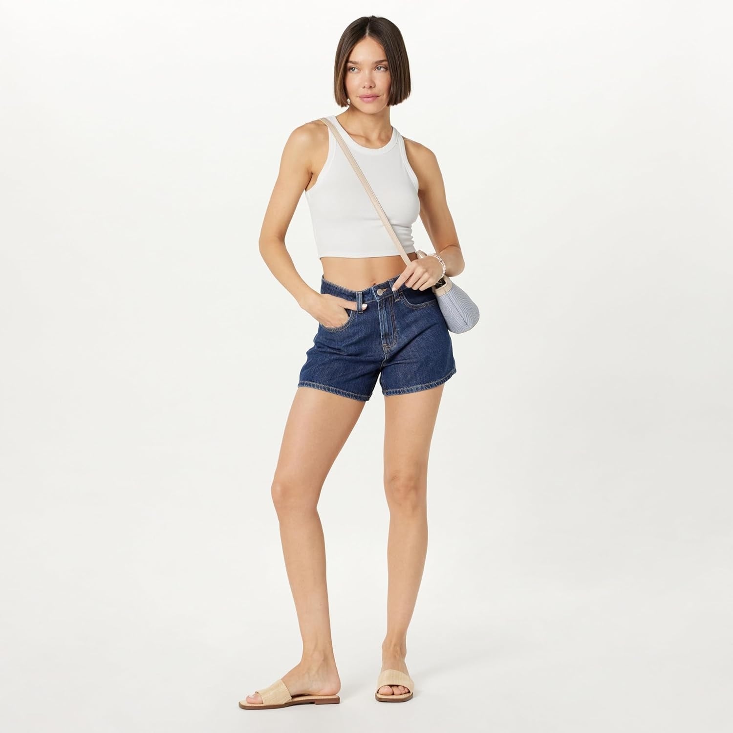 THE DROP Pantaloni scurti Jeans Rowan evazati femei
