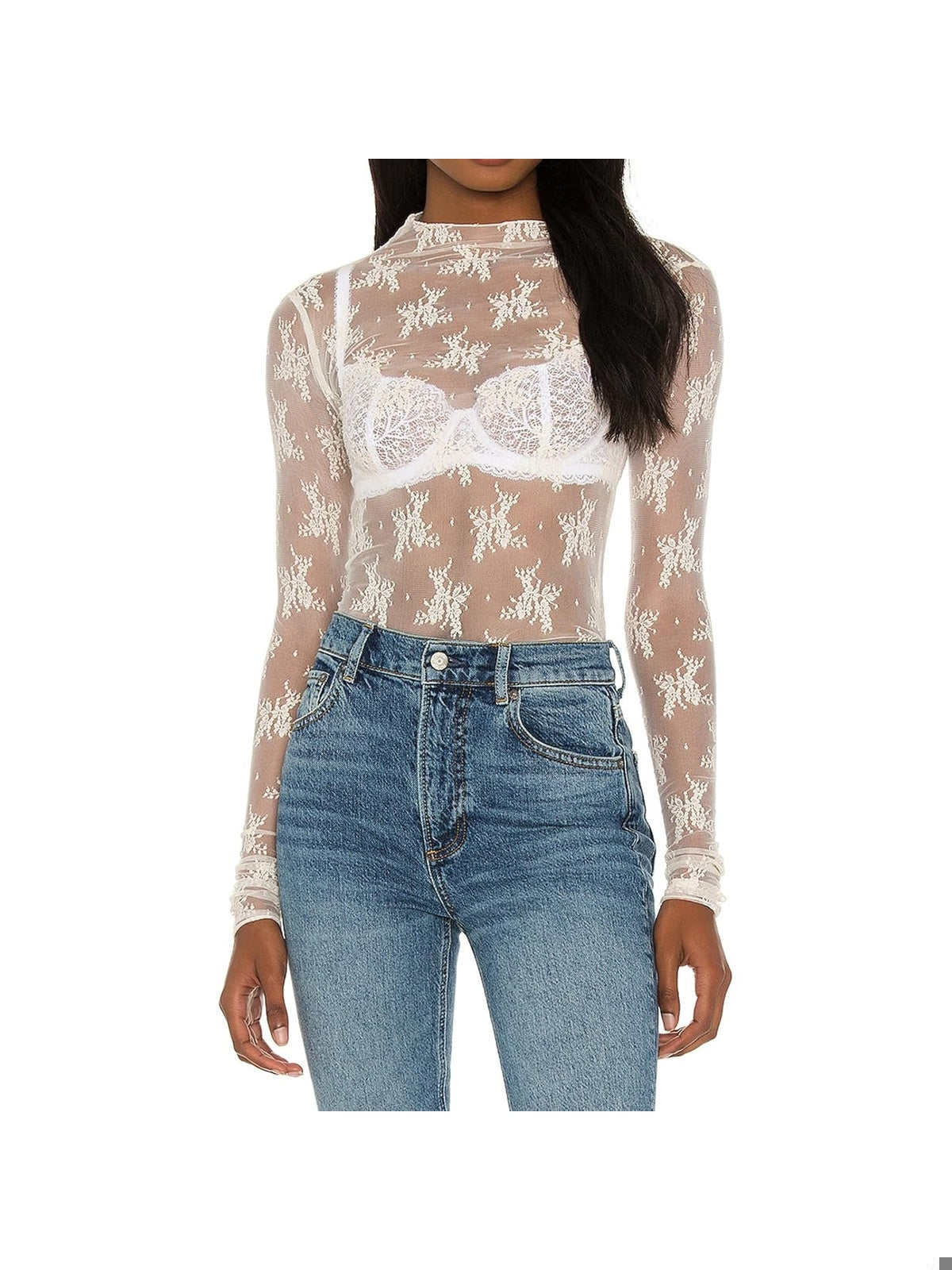 GEODELIA Bluza sexy cu dantela flori tip plasa pentru club femei