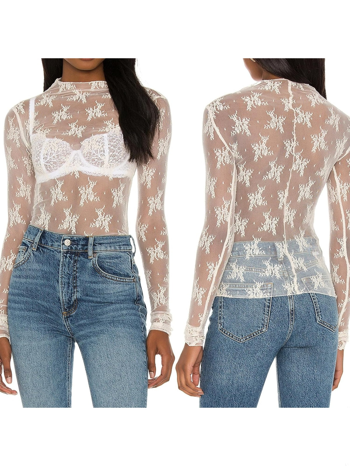 GEODELIA Bluza sexy cu dantela flori tip plasa pentru club femei