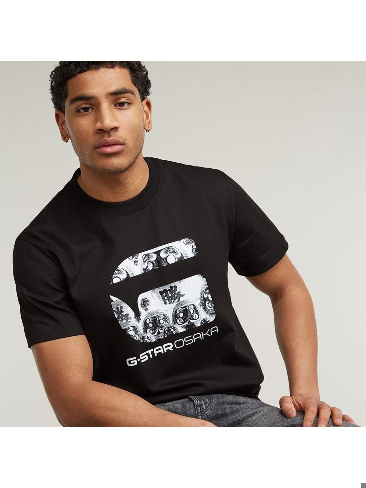 TRICOU G-STAR Osaka R T negru cu imprimeu alb barbati